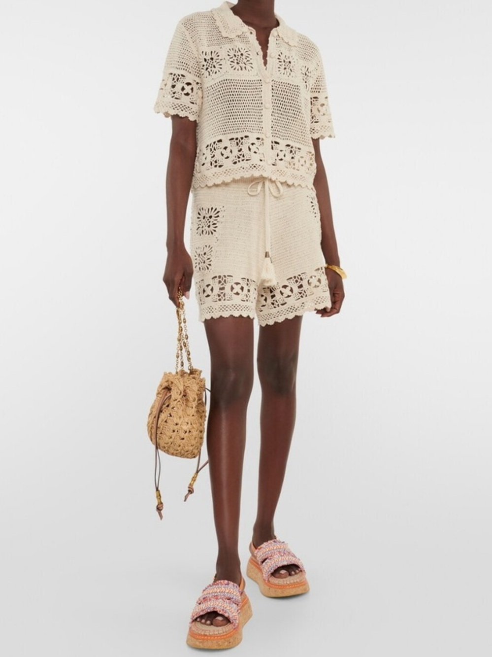 NWT Zimmerman Chintz Crochet Cotton Drawstring Beach Shorts Natural Cream Tan - Picture 2 of 11